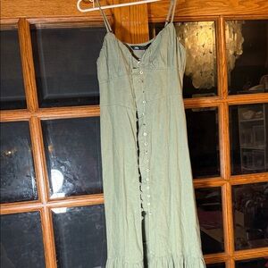 Zara Olive Green Maxi Dress with Button Detail